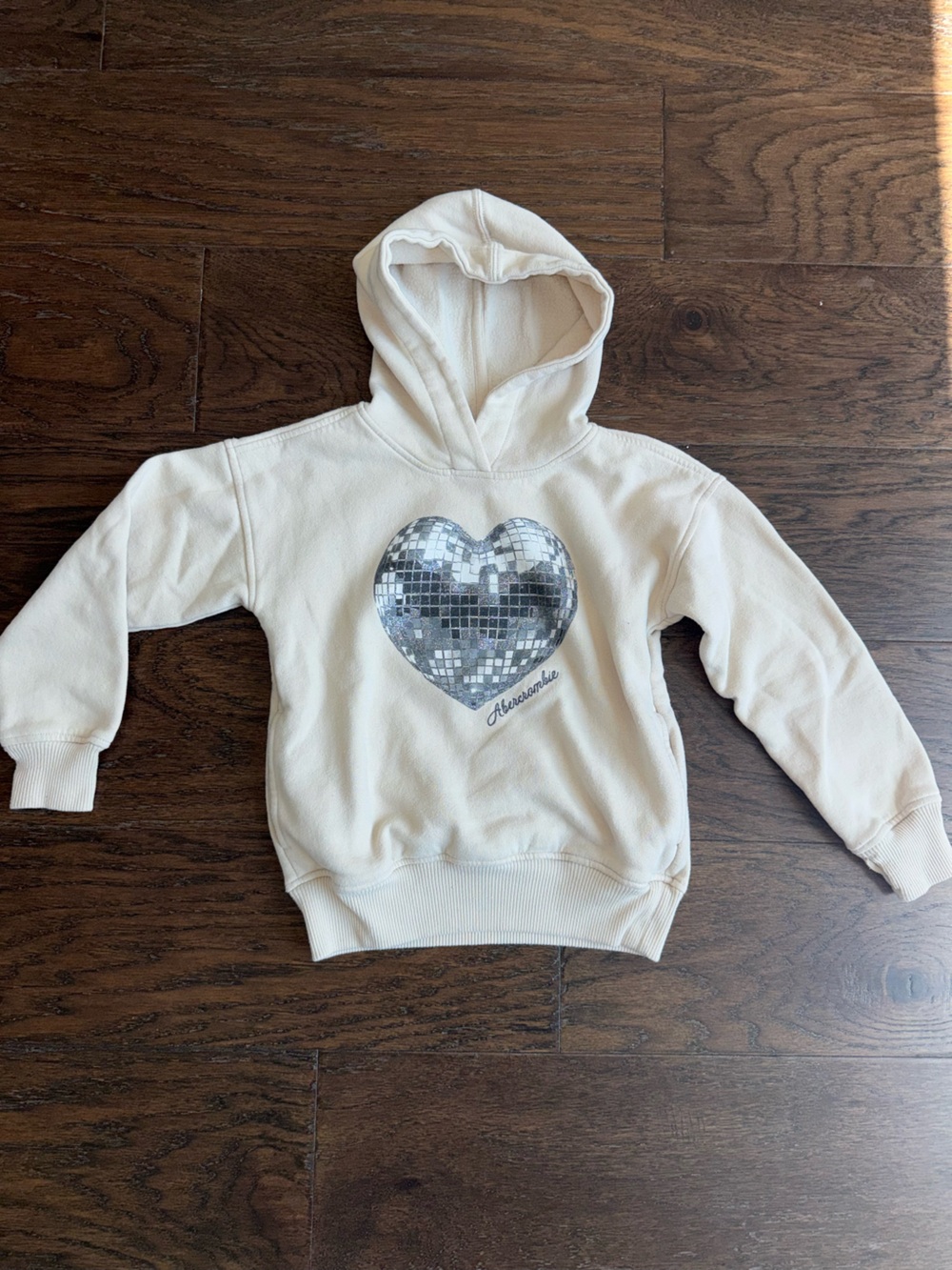 abercrombie kids Cream Hoodie with Silver Mosaic Heart